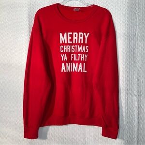 jerzees / red and white merry christmas ya filthy animal sweatshirt size medium